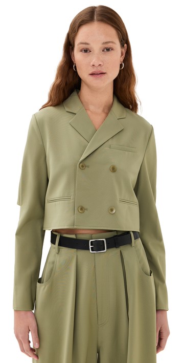 Tibi Tropical Wool Cropped Lean Shirt Jacket Artichoke 0
