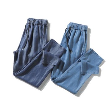 出島國訂單！柔軟抗皺天絲棉面料輕薄透氣男士夏季寬松休閑牛仔褲