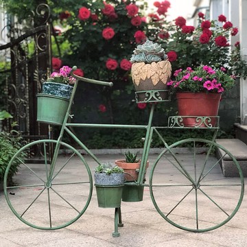 外單美式復古做舊鐵藝戶外防銹單車花架 庭院別墅花園自行車裝飾
