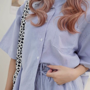 【Fee現貨】慵懶男友感條紋襯衫短褲套裝🔥翻領口袋直條襯短褲set 休閒短褲套裝 條紋襯衫 口袋襯衫 顯瘦套裝 女生短