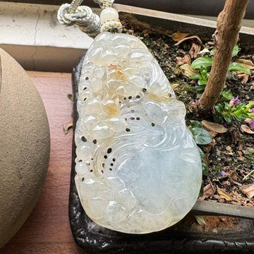 冰種翡翠 飄黃翡 花鳥牌翡翠 翡翠吊墜 緬甸玉 翡翠A貨 QJ-50