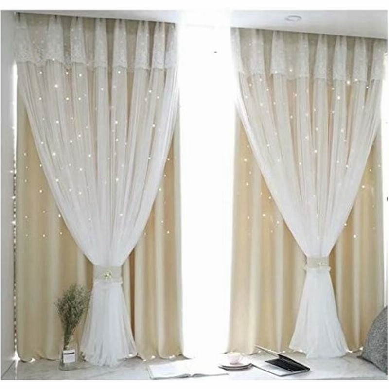 姫系 遮光カーテン 可愛い 星 ベージュ カーテン 遮光率90 以上 遮像 目隠し イエロー チュール レース おし 通販 Lineポイント最大get Lineショッピング