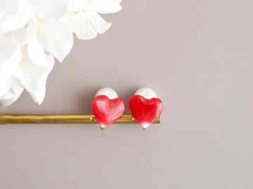 真玫瑰心形耳環
