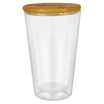 GOZENBO 御膳坊 輕時光雙層玻璃杯附竹蓋 425ml  木紋色 + 透明色  1個