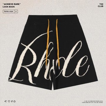 RHUDE字母LOGO提花五分褲美式高街潮牌FOG寬松休閑抽繩毛線短褲男