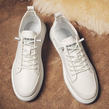 夏季新款真皮小白鞋男潮流百搭簡約運動休閑板鞋學生一腳蹬男鞋子