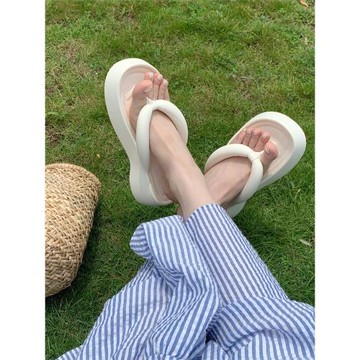 細細條 黑色厚底人字拖女夏季外穿eva踩屎感防滑夾腳涼拖鞋沙灘鞋