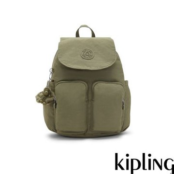 『猴子包』Kipling 鼠尾草綠掀蓋多袋收納後背包-CITY POCKET S