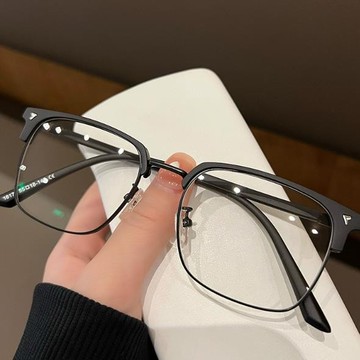 近視眼鏡男 商務半框眼鏡男 濾藍光平光眼鏡 可配有度數眼鏡 商務斯文理工男眼鏡框痞帥眼睛架