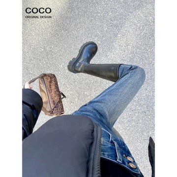 復古藍加絨緊身牛仔褲女2024秋冬新款高腰加厚鉛筆褲顯瘦小腳褲子