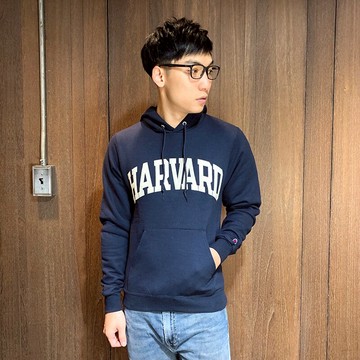 美國百分百【全新真品】Champion 冠軍 棉質 帽T 連帽T恤 長袖 哈佛聯名款 logo 深藍 XS號 AC64