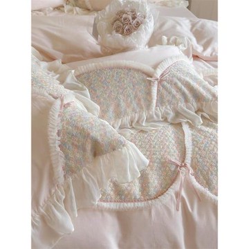 法式玫瑰花|蕾絲花邊純棉磨毛四件套高級感100支全棉床上被套床品