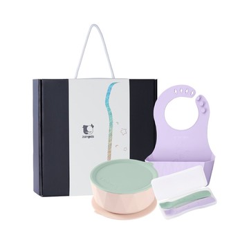 2angels矽膠學習餐具 新生彌月禮盒 圍兜+學習碗+湯匙兩入附外出