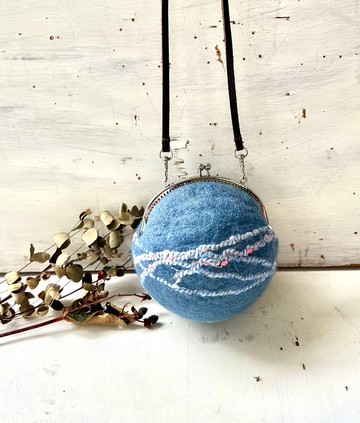 羊毛氈圓滾滾口金斜背包 - 藏青色