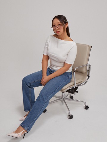 Boat Neck Short Sleeve T-Shirt (White)