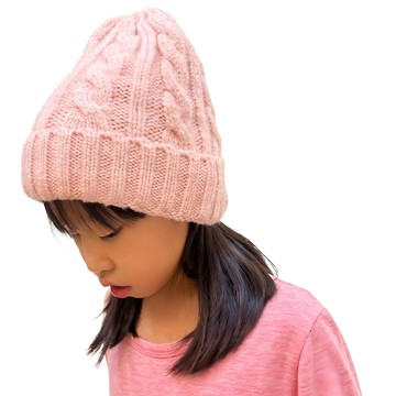 愛北鼻 日系針織麻花毛帽 素面 粉色 兒童保暖針織帽 帽圍56~58cm
