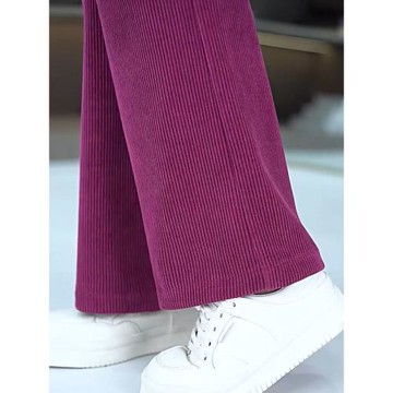 火龍果色燈芯絨褲子女2025新款冬季加絨加厚垂感雪尼爾闊腿直筒褲