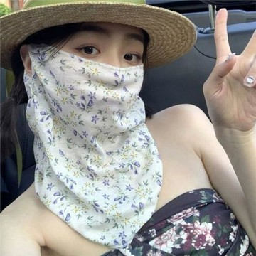 2025碎花面罩遮全臉護頸一體防曬面罩女防紫外線戶外冰絲臉罩掛耳