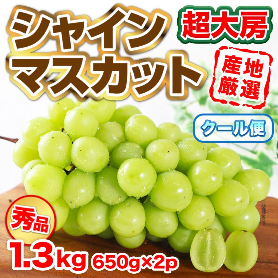 シャインマスカット ぶどう 超大房 1.3kg 2房 秀品 お歳暮 年末年始 ギフト 贈答 プレゼント 贈り物 クール便