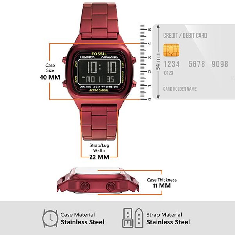 フォッシル 腕時計 メンズ デジタル 時計 ステンレス レッド RETRO 