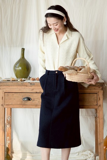 秋季復古長袖 polo 翻領針織衫