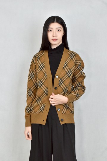 (L) burberry棕色針織排釦外套