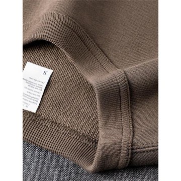 春秋男士衛衣日系340g重磅純棉松茸色咖啡色圓領套頭長袖上衣寬松