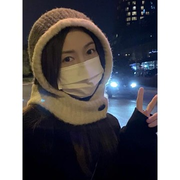 鄭多喜 冬季保暖可愛巴拉克拉法帽毛線護耳圍脖一體情侶雷鋒帽女