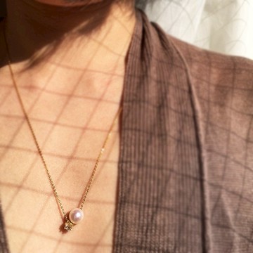 K14GF 月光石項鍊，六月生日石，OtamaAkoya 珍珠長項鍊