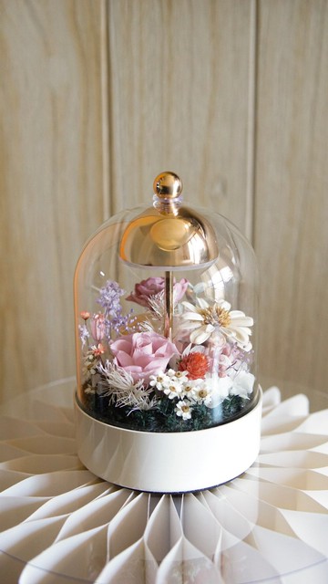 玻璃盅罩 LED 觸控永生花燈 - 柔光花室