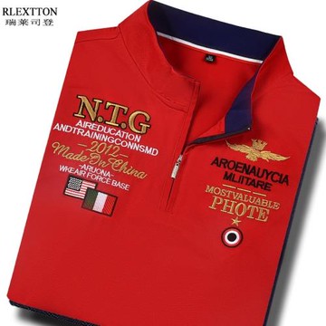 夏季男裝立領拉鏈短袖t恤薄款珠地棉絲光棉休閑POLO衫紅色上衣服T