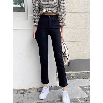 黑色煙管牛仔褲女2025年春秋新款小個子女士九分夏季薄款法棍褲子