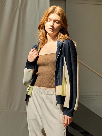 Color Block Hooded Pleats Jumper Navy_AI08WNPJP