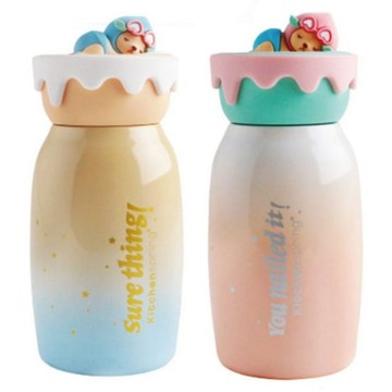 Kitchenspring 蜜桃熊磁鐵保溫瓶2件組  粉嫩藍 + 漸層粉  1套  260ml