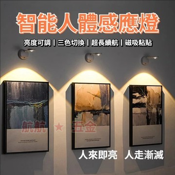 台灣現貨💞遙控照畫燈 充電壁燈 射燈 LED燈 牆壁射燈 智能人體感應燈 TYPE-C充電 免佈線 三色調光 帶遙控