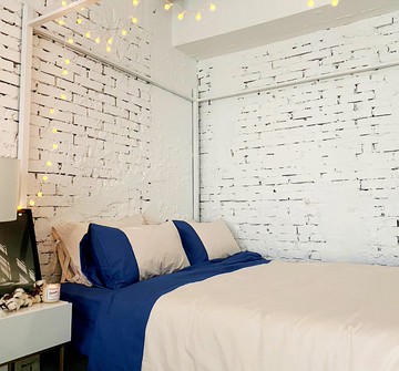 暖米拚海藍拚色單人與雙人商品/100%有機棉_湖邊霧色系列