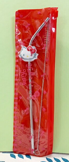 【震撼精品百貨】凱蒂貓 Hello Kitty 日本SANRIO三麗鷗 KITTY不繡鋼吸管附清洗棒附袋#40098 震撼日式精品百貨