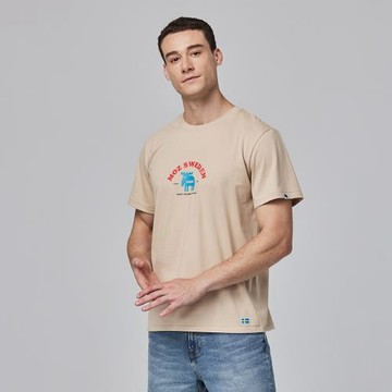 moz瑞典 美式休閒駝鹿 舒適柔棉 100%純棉短T-伯爵奶茶(亞洲版)男款