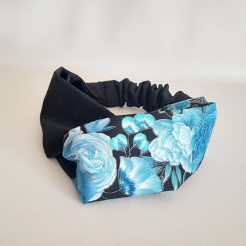 交叉款髮帶 髮箍 淺藍玫瑰×黑 3