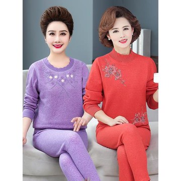 中老年人保暖內衣女士加絨加厚套裝中年媽媽款老人保暖衣冬季大碼