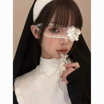 【今天買 明天到】實拍 萬聖節甜酷朋克十字架眼罩lolita暗黑哥特風蕾絲蝴蝶結cos配飾品