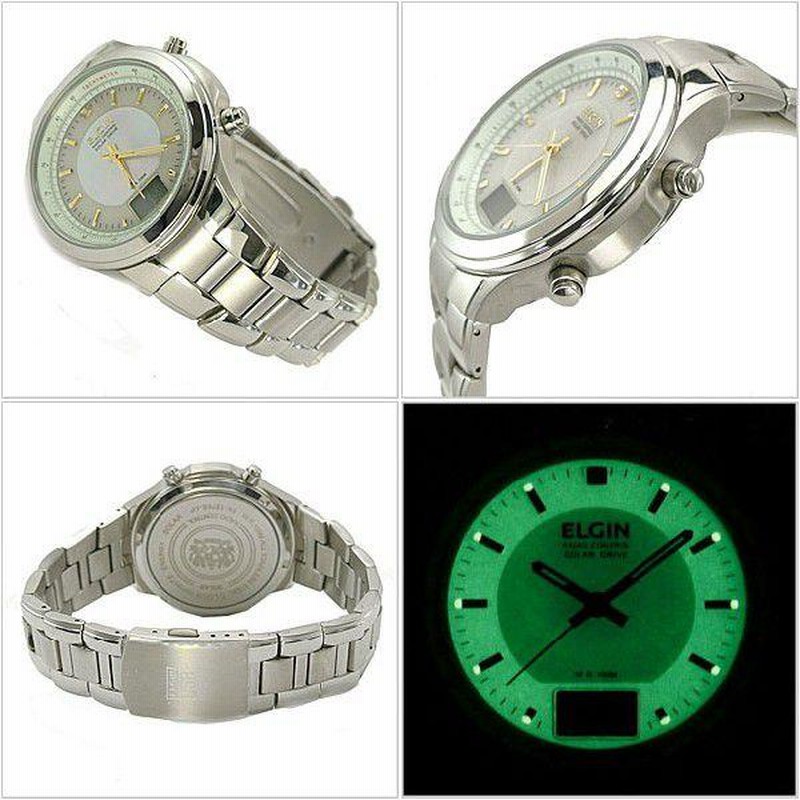 エルジン ELGIN 電波ソーラー腕時計 貝パール文字盤