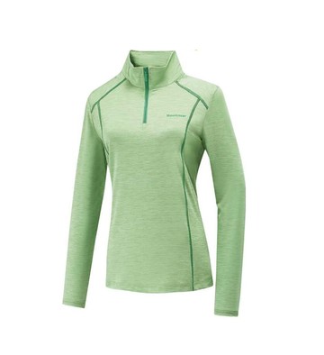 【【蘋果戶外】】山林 31P66 69 果綠 女 膠原蛋白排汗衣 抗UV 半門襟 長袖上衣 吸濕排汗消臭抗靜電快乾 春夏 Mountneer