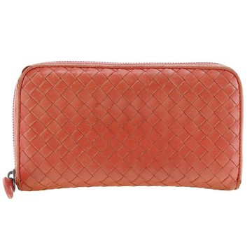 [日本直送] Bottega Veneta 圓形拉鍊長版錢包Intrecciato 小羊皮 紅色/粉紅女款 [二手]