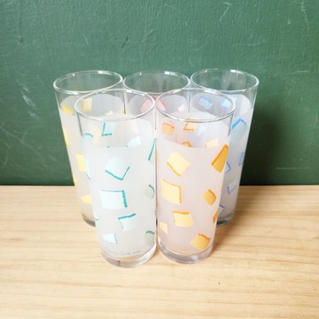 【北極二手雜貨】早期玻璃杯 磨砂珠光 一組五個