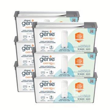 加拿大Diaper Genie 不鏽鋼EZ雙重鎖臭尿布處理器 專用易撕袋補充盒  6入