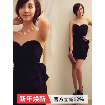 季末特惠 天使嫁衣黑色抹胸包臀晚宴宴會年會短款小禮服 2403批發