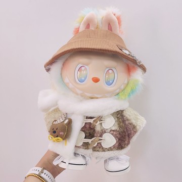 僅娃衣]38cmlabubu娃衣S號服飾中號麗娜熊公仔衣服小熊牛角扣大衣
