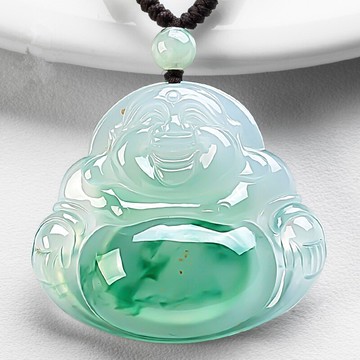 緬甸翡翠吊墜女加工雕刻冰種飄花彌勒佛佛公精品滿綠玉觀音吊墜男