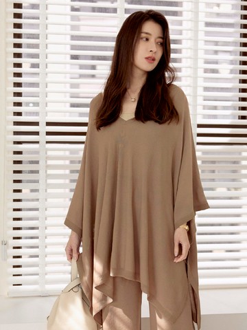 涼感簡約V領針織套裝上衣